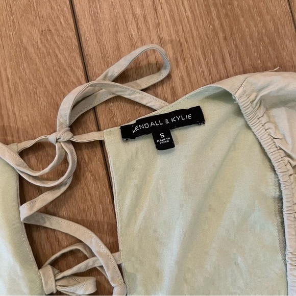 Kendall + Kylie Backless Puff Sleeve Tie Back Khaki Mini Dress | Light Green | S - Picture 8 of 16